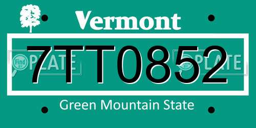 7TT0852 Vermont License Plate