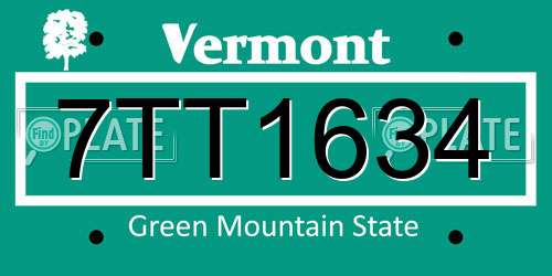 7TT1634 Vermont License Plate