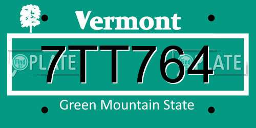 7TT764 Vermont License Plate