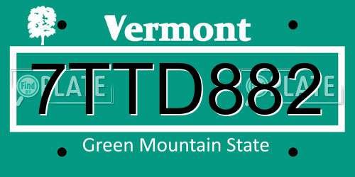 7TTD882 Vermont License Plate