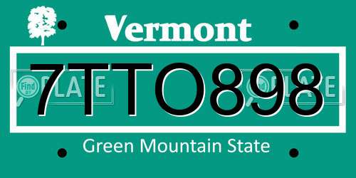 7TTO898 Vermont License Plate