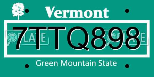 7TTQ898 Vermont License Plate