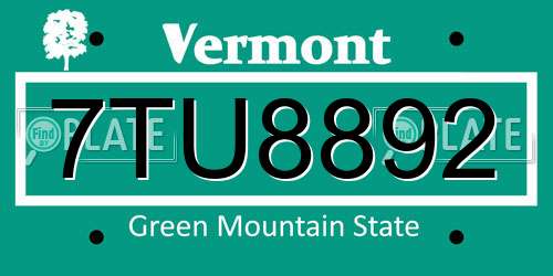7TU8892 Vermont License Plate