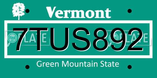 7TUS892 Vermont License Plate