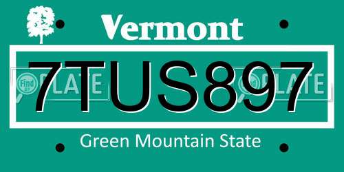 7TUS897 Vermont License Plate