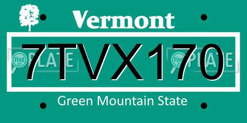 7TVX170 Vermont License Plate
