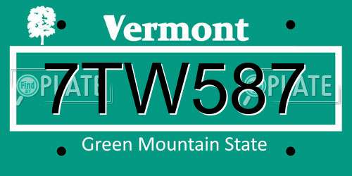 7TW587 Vermont License Plate