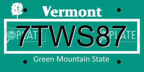 7TWS87 Vermont License Plate