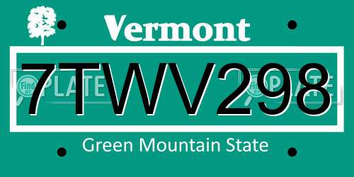 7TWV298 Vermont License Plate