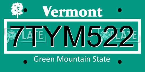 7TYM522 Vermont License Plate