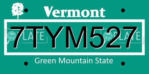 7TYM527 Vermont License Plate