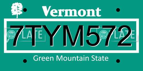 7TYM572 Vermont License Plate