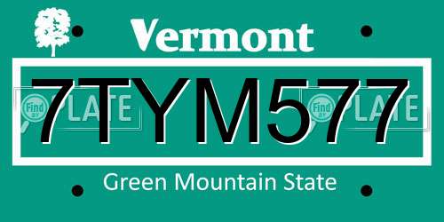 7TYM577 Vermont License Plate