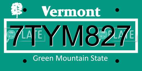 7TYM827 Vermont License Plate