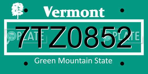 7TZ0852 Vermont License Plate