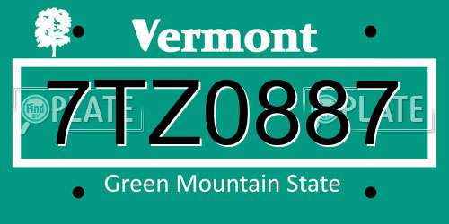 7TZ0887 Vermont License Plate