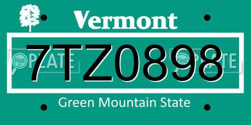 7TZ0898 Vermont License Plate