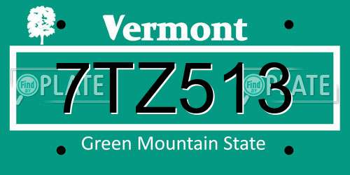 7TZ513 Vermont License Plate