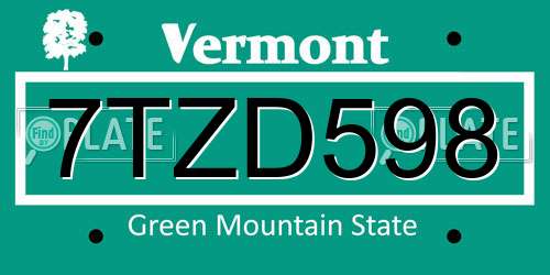 7TZD598 Vermont License Plate