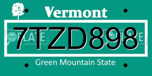 7TZD898 Vermont License Plate