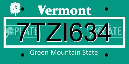 7TZI634 Vermont License Plate