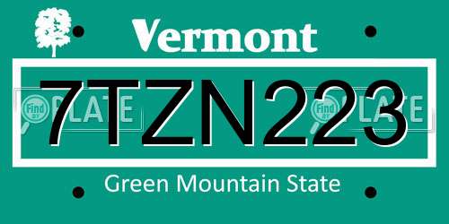 7TZN223 Vermont License Plate