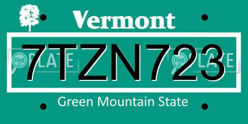 7TZN723 Vermont License Plate
