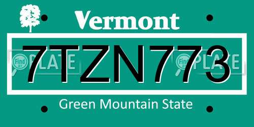7TZN773 Vermont License Plate