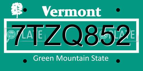 7TZQ852 Vermont License Plate