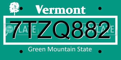 7TZQ882 Vermont License Plate