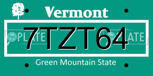 7TZT64 Vermont License Plate