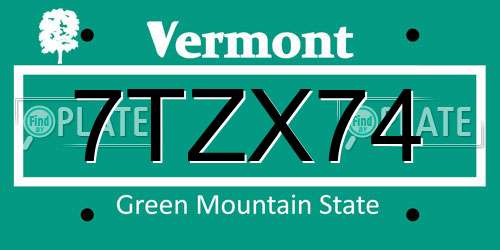 7TZX74 Vermont License Plate