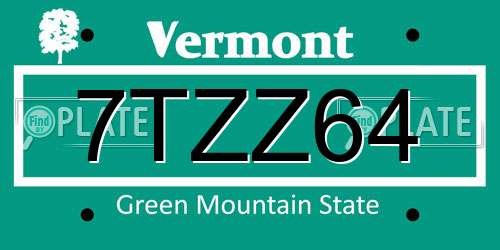 7TZZ64 Vermont License Plate