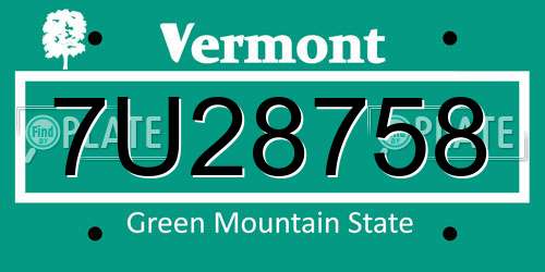 7U28758 Vermont License Plate