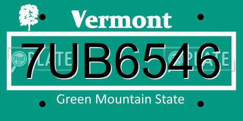 7UB6546 Vermont License Plate
