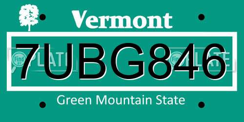 7UBG846 Vermont License Plate
