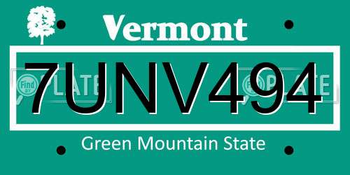 7UNV494 Vermont License Plate