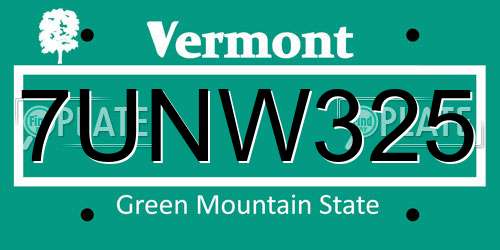 7UNW325 Vermont License Plate