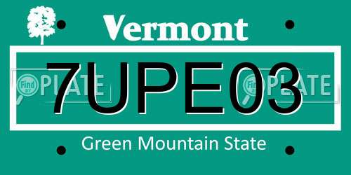 7UPE03 Vermont License Plate