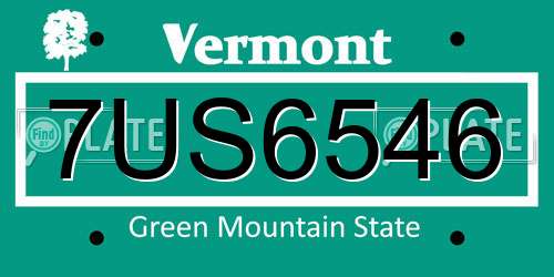 7US6546 Vermont License Plate