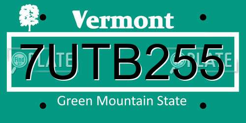 7UTB255 Vermont License Plate