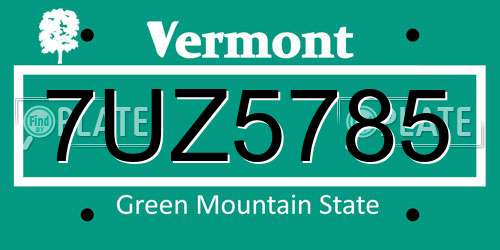 7UZ5785 Vermont License Plate