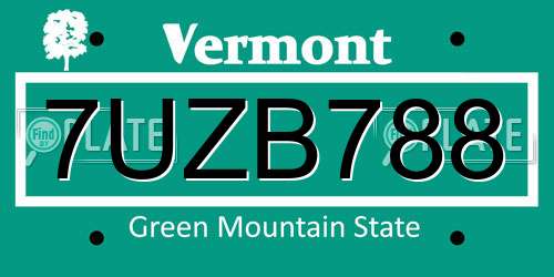 7UZB788 Vermont License Plate