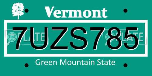 7UZS785 Vermont License Plate