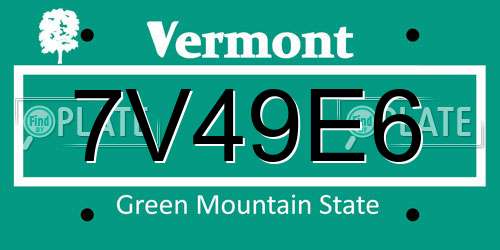 7V49E6 Vermont License Plate
