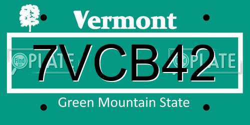 7VCB42 Vermont License Plate