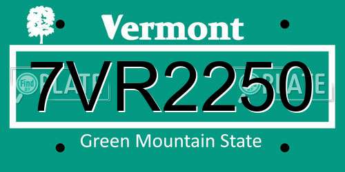 7VR2250 Vermont License Plate