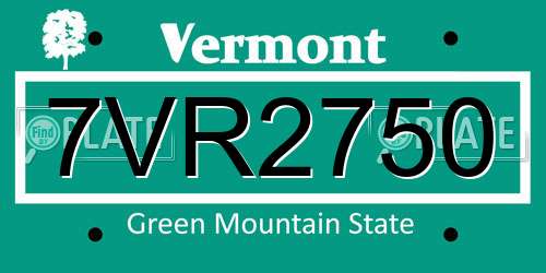 7VR2750 Vermont License Plate