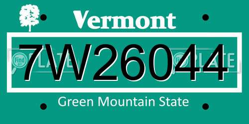 7W26044 Vermont License Plate