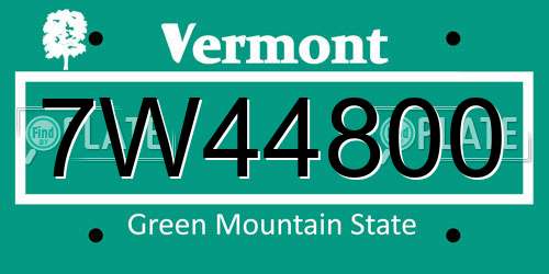 7W44800 Vermont License Plate